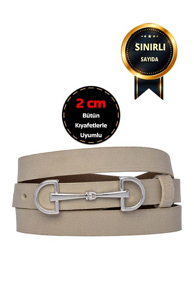 GoDeri Μαλακή δερμάτινη ζώνη Nubuck για γυναίκες, φόρεμα Akmik Grey 2 cm και Pantalon D&Dsilver