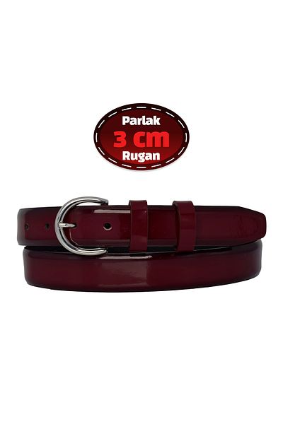 GoDeri 3 Cm Claret Roșu Piele Lacuită 100% Piele autentică Curea clasică pentru femei - Business, Business Woman, Fabric, Suit Belt-r01