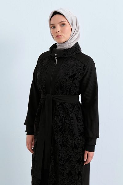 Nihan Lace Mixed Black Knitted Cap