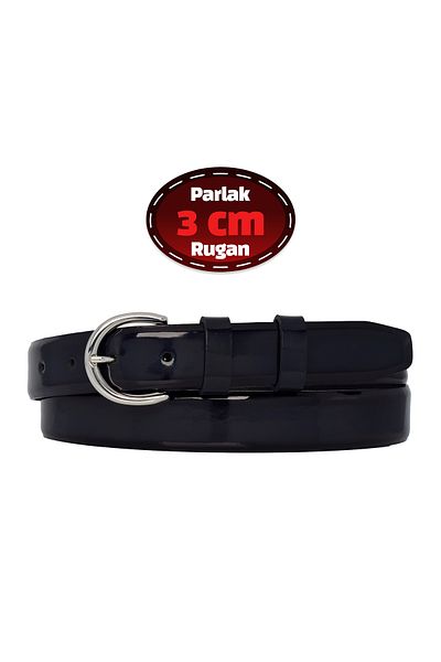 GoDeri 3 cm Navy Blue Patent Leather 100% Genuine Leather Classic Women's Belt - Business, Fabric, Suit Belt-R01