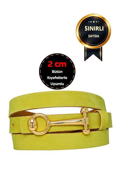 GoDeri 100% Γνήσιο Μαλακό Δέρμα Nubuck, Γυναικεία Ζώνη Πράσινη Φιστίκι 2cm; Φόρεμα, Παντελόνι Κλειδί ζώνης.χρυσό