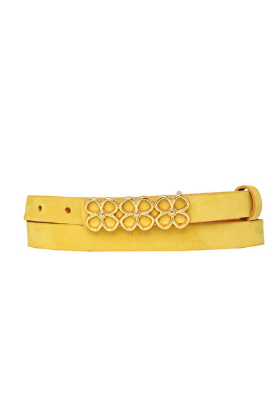 GoDeri Yellow Women's Belt - 100% Genuine Soft Nubuck Leather, Gold Rhine Buckle, 2 Cm, Dress and Pants Belt 3Pair