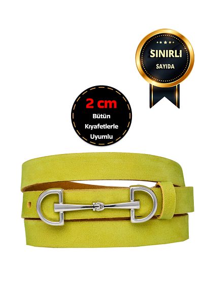 GoDeri 100% piele nubuc moale autentică, centură pentru femei verde fistic de 2 cm; Rochie, Curea Pantaloni D&Silver