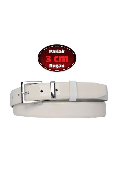 GoDeri 100% piele naturală, curea clasică de damă din piele lacuită albă de 3 cm, afaceri, femeie de afaceri, pânză, curea pentru costum-r48