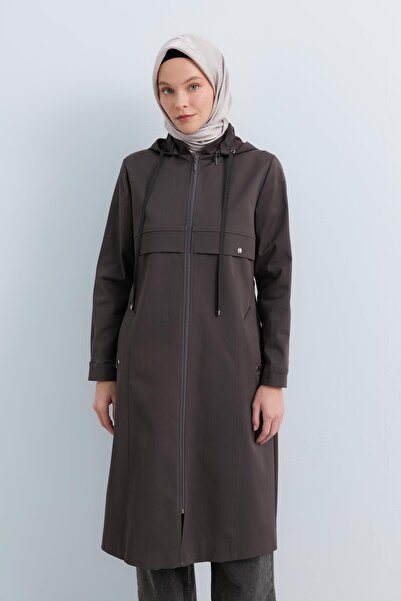 Nihan Seyyar Kapşonlu Cep Detaylı Kap Füme