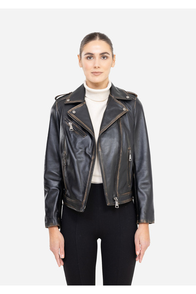 NEWZAYA Hakiki Kuzu Derisi Kadın Deri Ceket