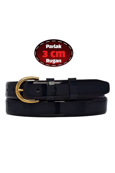 GoDeri 3 cm Navy Blue Patent Leather 100% Genuine Leather Classic Women's Belt - Business Fabric Suit Belt-R02