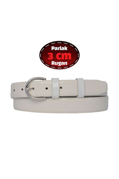 GoDeri 100% Genuine Leather, 3 cm White Patent Leather Classic Women's Belt, Business, Business Women, Fabric, Suit Belt-R01
