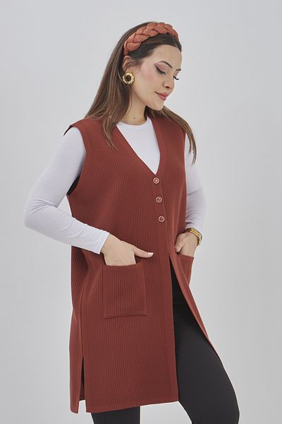 Elçelya Moda Tricotaj de damă Vestă lungă, sezonieră, cu nasturi