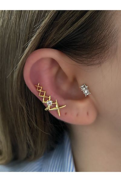 Pinery Jewels Women's Cartilage Earrings Plated over 5 Row Star Brass
