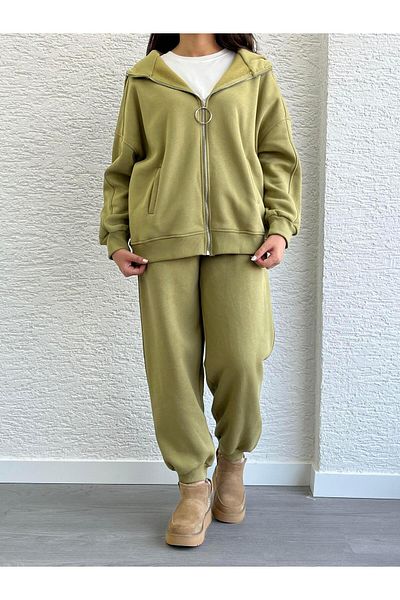 MELEK ARAZ Σετ αθλητική φόρμα Oil Green Three Thread Raised