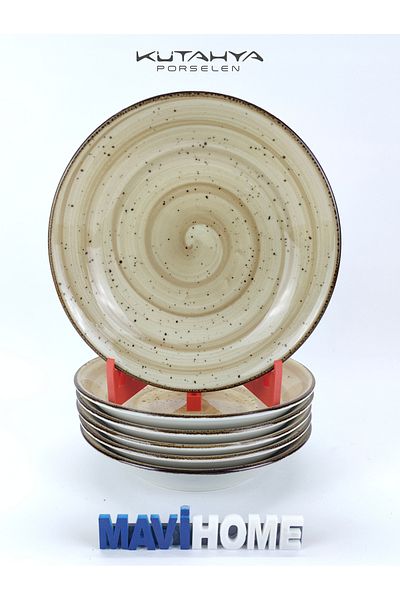 Kütahya Porselen Corendon Series - 20 cm Patterned Pit Dinner Plate, Set of 6