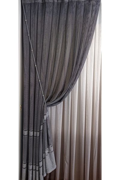 serART AnThraciTe Colored Silver Beaded Tulle Double BreasTed CurTain - CeilinG's Tied Rope