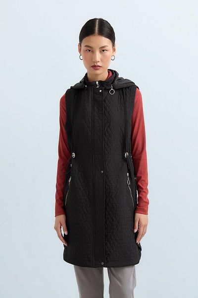 Nihan Thin Quilted Accessory Detailed Sports Vest Black