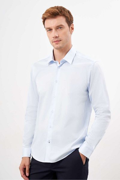Morven Cămașă pentru bărbați A. BLUE din bumbac, cu model uni, cu guler rigid