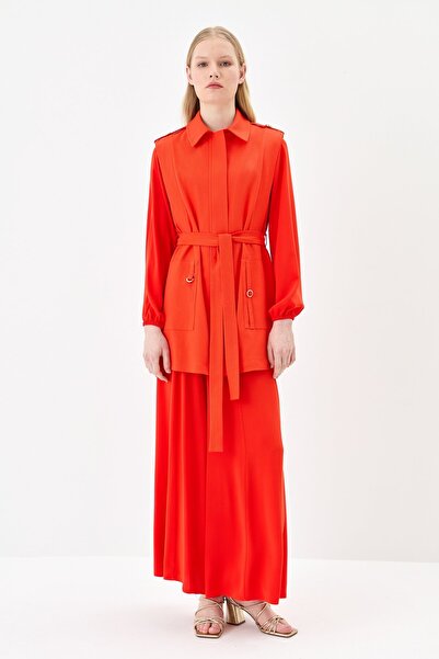 Nihan Halka Detaylı Kanvas Yelek Mercan