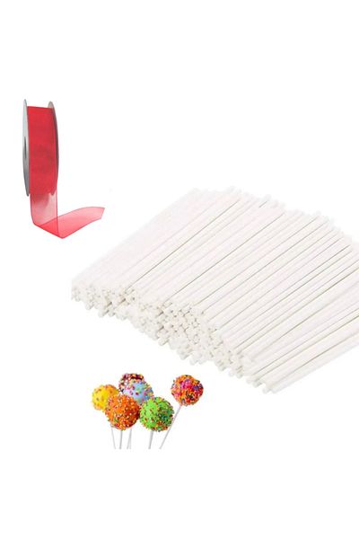 adin tasarım 101 Pieces Lollipop Cake Cakepops Making Set - Red Ribbon 100Pcs and Stick