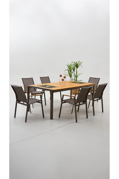 Divona Home Berus Modern Alüminyum Bahçe Balkon Masa Takımı 6 Kişilik -cappucino