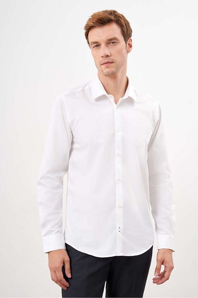 Morven Cămașă slim fit pentru bărbați, din bumbac alb, cu model simplu