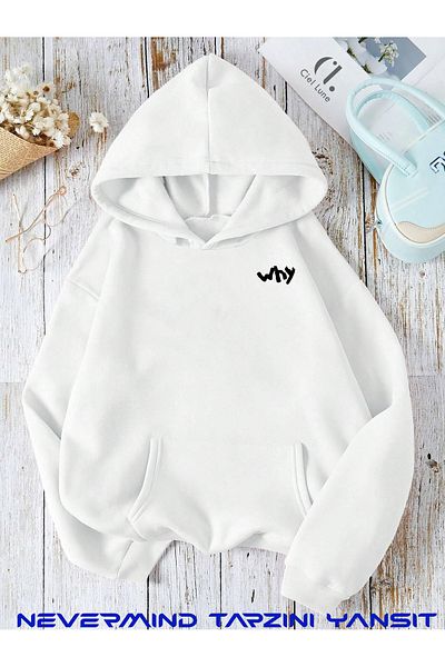NEVERMIND Unisex Wh Are You Printed Oversize Printed Hooded Sweatshirt 3 Thread
