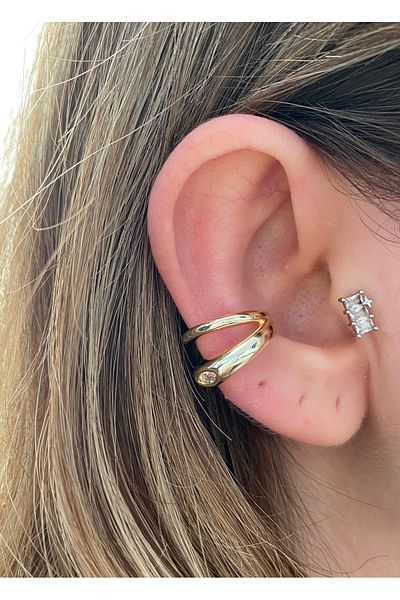 Pinery Jewels 2 Row Oval Rhinestone Brass Overlay Plated Women's Cartilage Earrings
