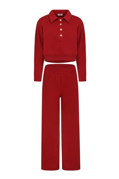 La Sarta Bella Padded Gold Buttoned Red Tracksuit Set