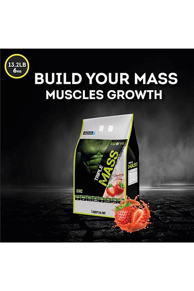 Laperva Labrada Triple Mass High-Calorie Protein Powder Strawberry Flavor 13lb