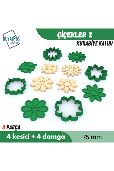 Olympos Atölye Çiçekler 2 (damgalı) | 8 Parça | Kurabiye - Şeker Hamuru - Oyu...