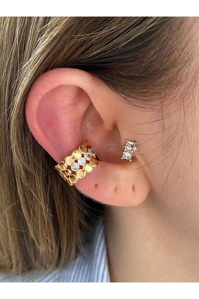 Pinery Jewels Women's Cartilage Earrings with 3 Rows of Rhinestones Plated over Brass
