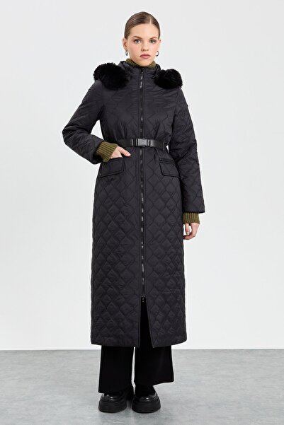 Nihan Kemerli Kapitone Manto Siyah