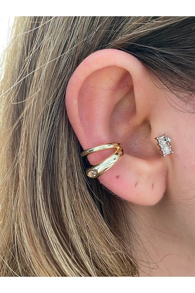 Pinery Jewels 2 Row Oval Rhinestone Brass Overlay Plated Women's Cartilage Earrings