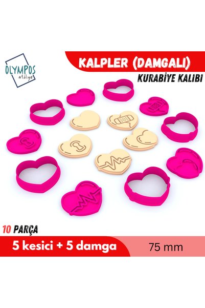 Olympos Atölye Stamped Hearts |   10 Pieces |   Cookie - Sugar Dough - Play Dough Mold Set