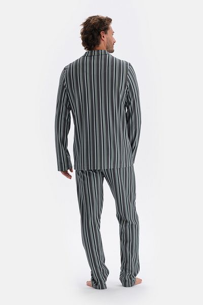 Dagi Gestreiftes Baumwoll-Modal-Pyjama-Set mit geräuchertem Hemdkragen