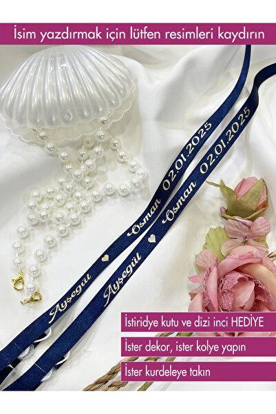 MasKEY Söz Kurdelesi Seti İsim Baskılı Dökülmeyen Inci Ve İstiridye Kutu Hedi...