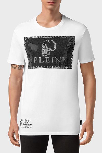 PHILIPP PLEIN تي شيرت رجالي مصنوع من القطن بنسبة 100% بتفاصيل حجرية - MTK5082 PJY002N 01