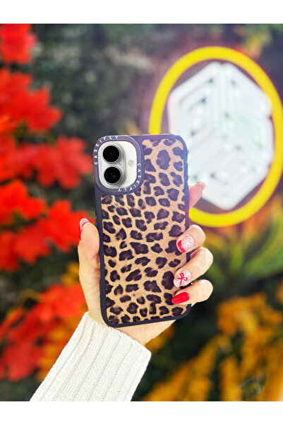 OSG iPhone 16 Uyumlu Kılıf Leopar Desenli Kabartmalı Desenli Darbe Emici Lüx ...