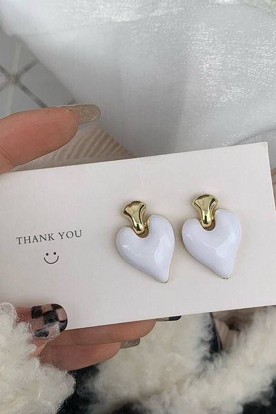 Glaren Dangle White Enamel Heart Women's Earrings