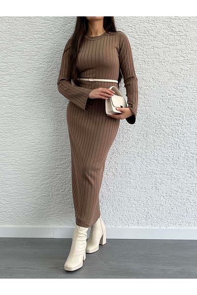 MELEK ARAZ Brown Corduroy Knitwear Dress