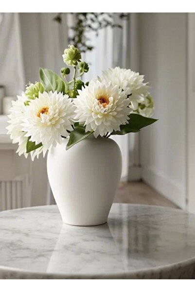 Lui Tasarım İskandinav Tarzı Sade Kırık Beyaz Seramik Vazo Bohem Ahşap Dekorasyon