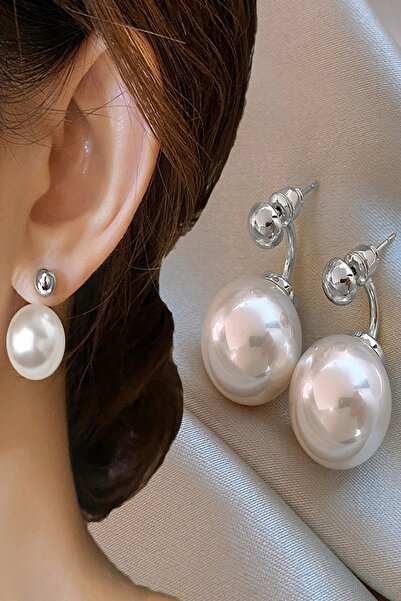 Glaren Büyük İncili Gümüş Renk Kadın Hayalet Küpe