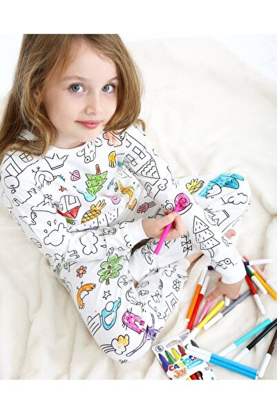 MİO Unisex Boyanabilir Kalem Hediyeli Pijama Takımı