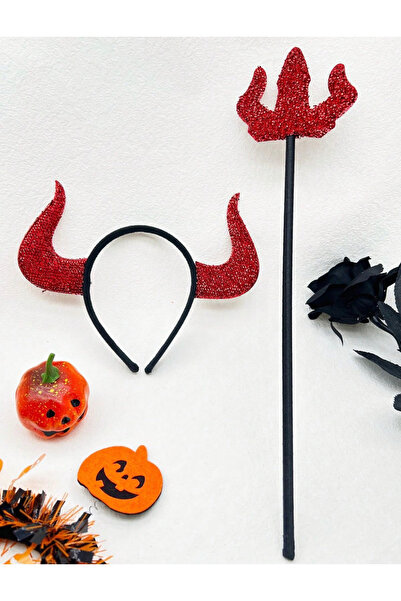 DennisEylul Şeytan Boynuz ve Asası Simli Parti Aksesuarı 2 Parça