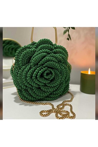 Handmade Örgü gül çanta
