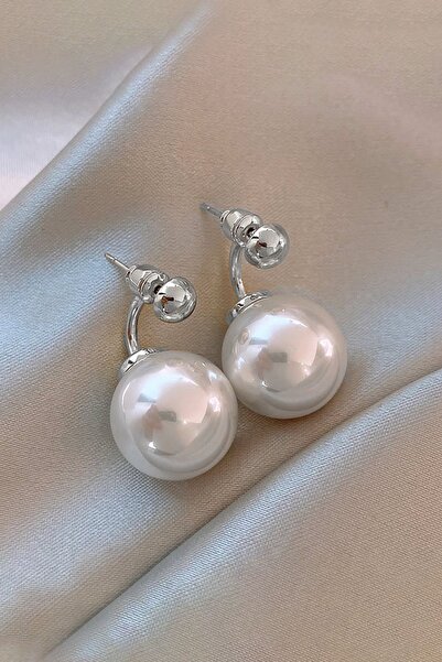 Glaren Büyük İncili Gümüş Renk Kadın Hayalet Küpe