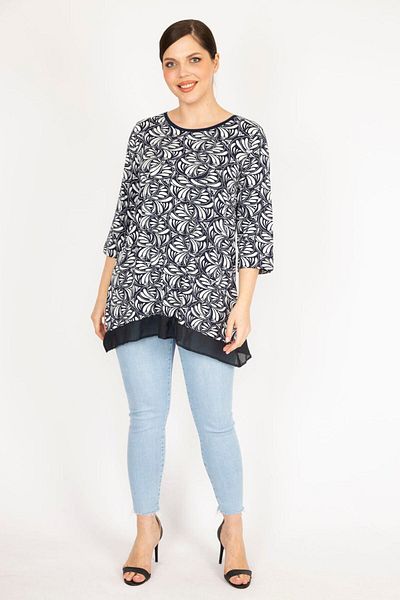Şans Women's Navy Blue Large Size Turtle with Chiffon Garnish 65n36154
