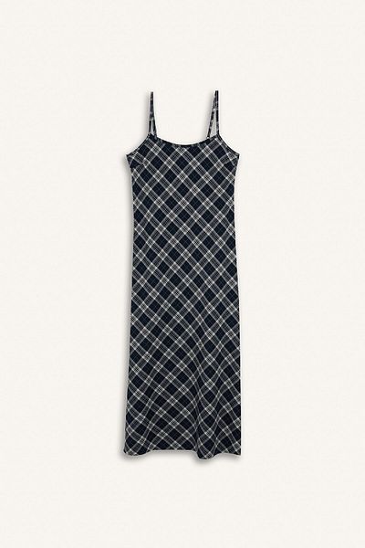 DeFacto Coool Slip-Midikleid mit V-Ausschnitt und karierten Trägern E4397AX25SP