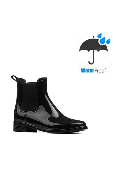 Orkide Women's Children's Daily Plain Model Black Color Rubber Ladies Waterproof Zipperless Rain Boots