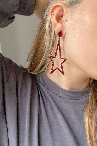 Glaren Big Star Red Stone Women's Evening Dress Earrings