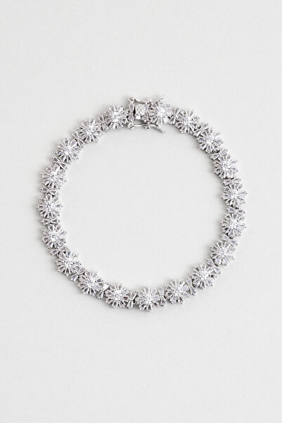 So CHIC... Baget Çiçeği 18 Ayar Beyaz Altın Kaplama 18 Cm Gümüş Bileklik