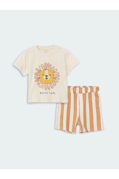LC Waikiki Crew Neck Printed Baby Boy T-Shirt and Shorts 2-Piece
